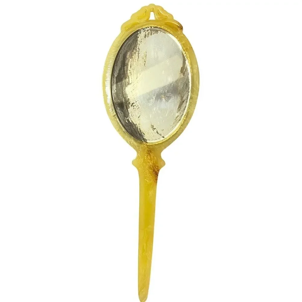 Vintage Art Deco Hand Mirror Gilt Fan Motif Celluloid 1920–30 Original Glass